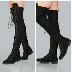 Suede, Over-the-Knee, Lace-up Boots